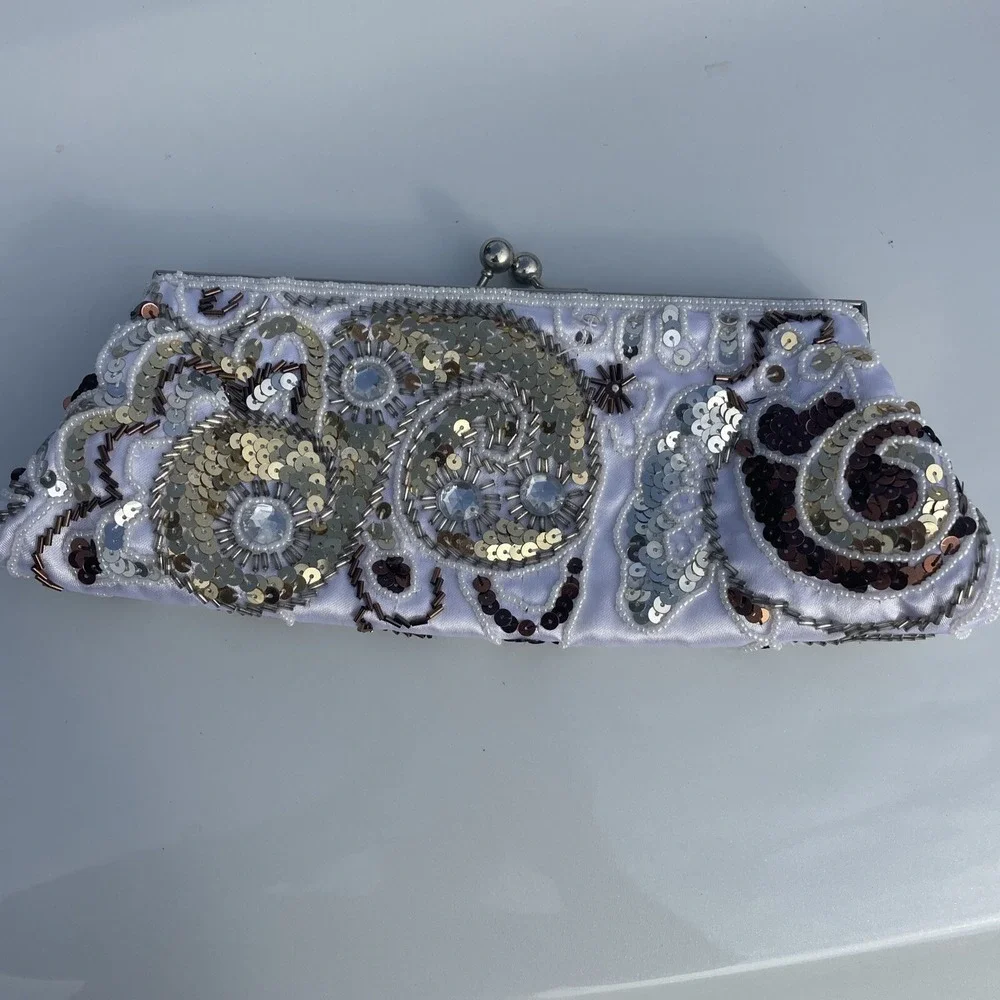 Apt 9  Beaded Formal  Evening Bag Multicolor Gold And WhitePattern With Strap